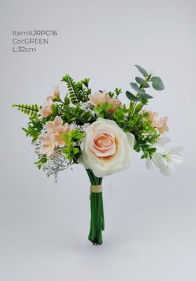 Quality mixed floral wedding bouquet with 3 roses, wild flowers and mixed leaves