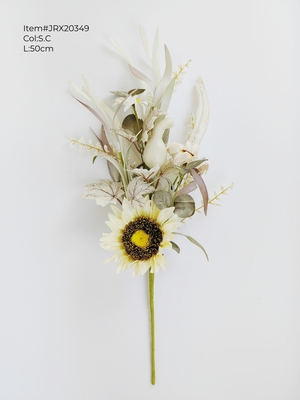 Autumn sunflower spray with pumpkin,mixed leaves and berries