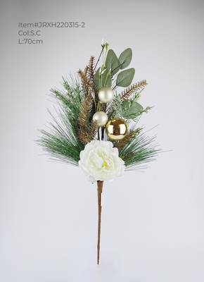 X'mas peony spray with mixed pine leaves and golden xmas balls