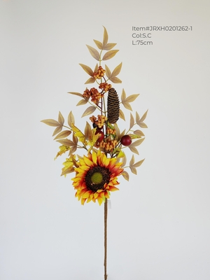 Autumn sunflower spray with pine cone,mixed berries and maple leaves
